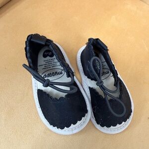 Girls' Black and White Mary Jane Flats with Scalloped Edge